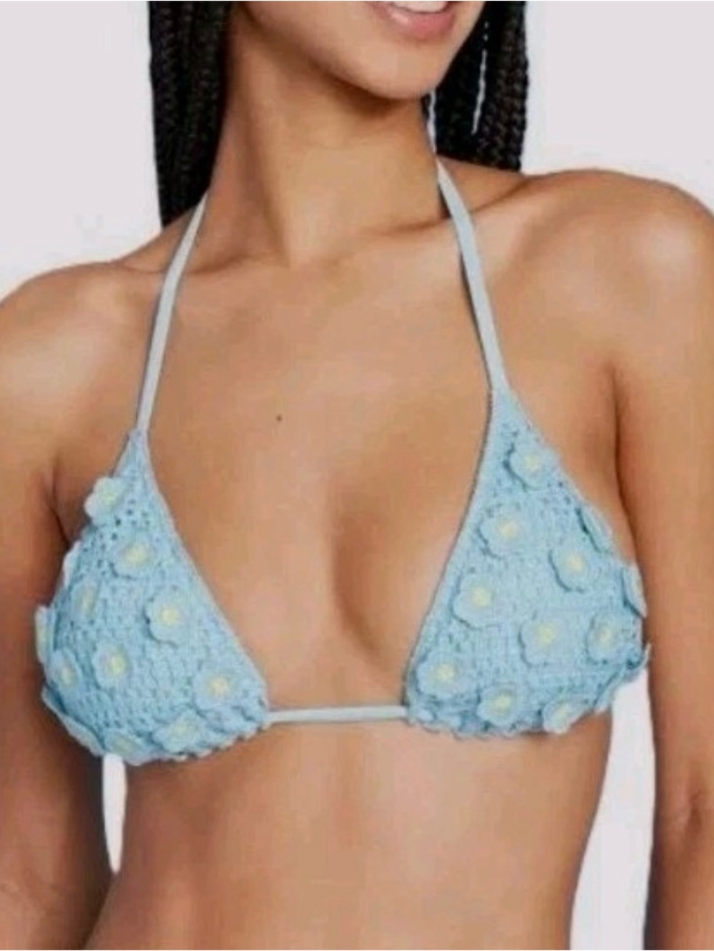 Wild Fable Baby Blue Crochet Floral Triangle Halter Bikini Top Size Small